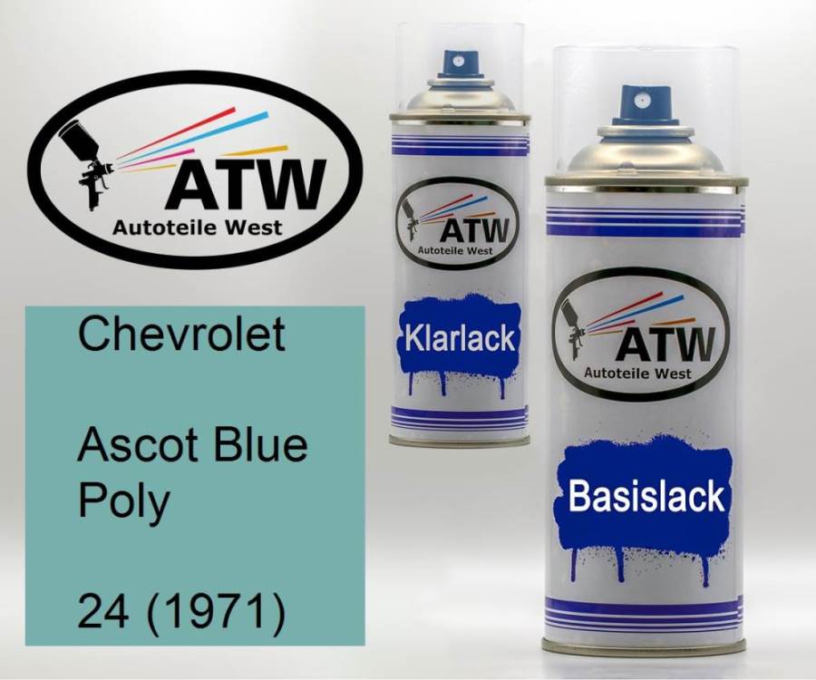 Chevrolet, Ascot Blue Poly, 24 (1971): 400ml Sprühdose + 400ml Klarlack - Set, von ATW Autoteile West.